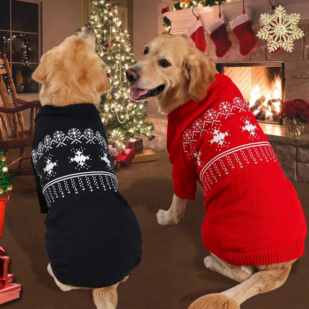 Vêtements pour chiens HOOPET Flocon de neige chaud pull rouge pour gros chiens sortie d'hiver doux vêtements pour animaux de compagnie Noël Ragdoll chat manteau fournisseurs 231118