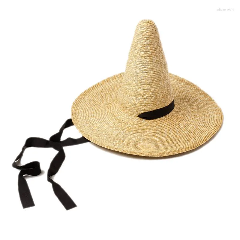 Szerokie czapki brzegowe 202302-HH7433B Chic dropvintage zwężający się model sceniczny pokaz Wizard Magician Sun Cap Women Party Holiday Beach Hat