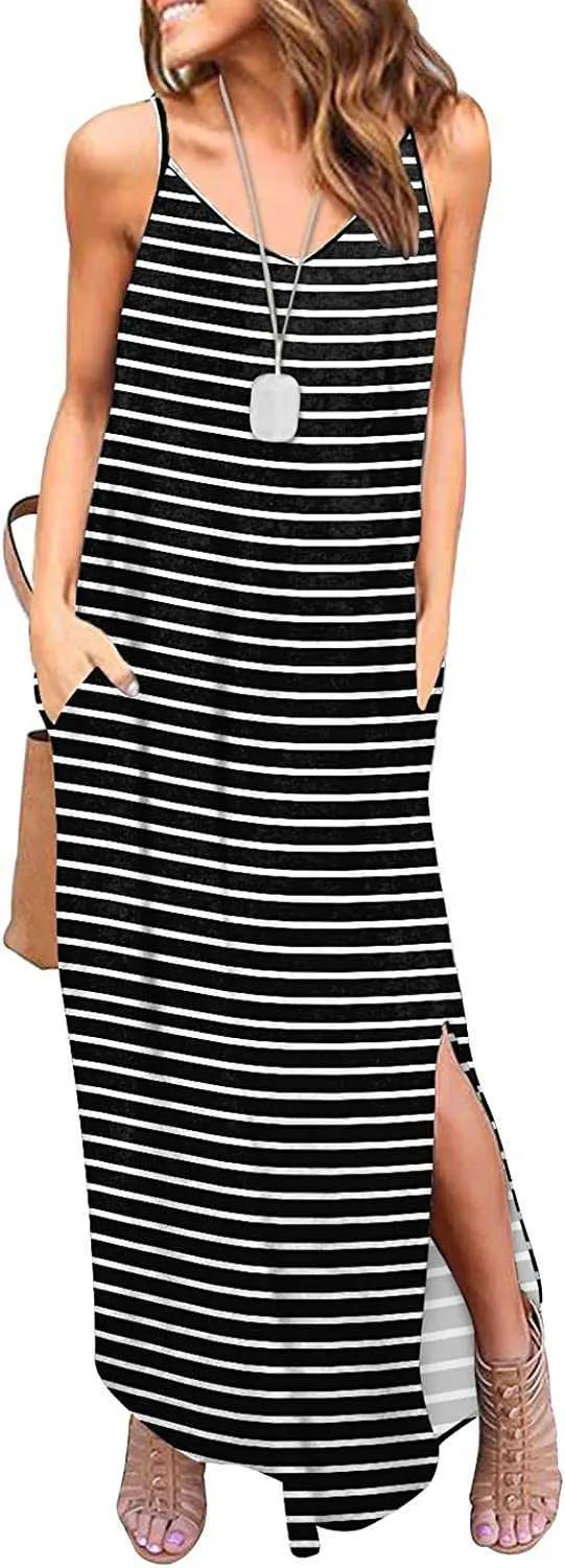 Ankle Length Beach Cover Up Women's Summer Cami Maxi Dress - Boho  Sleeveless V-Neck Loose Sundress With Pockets & Side Slit, Beach Cover Up  Dress Asos Boho Maxi Dresses