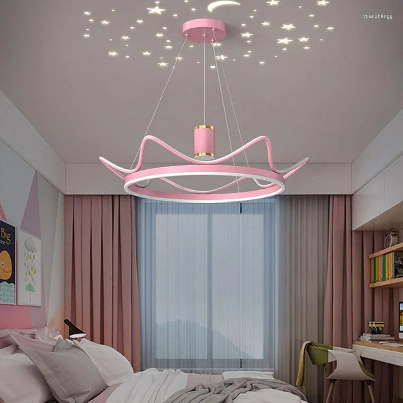 Chandeliers LED 거실을위한 현대적인 둥근 반지 조명 부엌 부엌 핑크 침실 매달려 조명 원격 제어 펜던트 램프