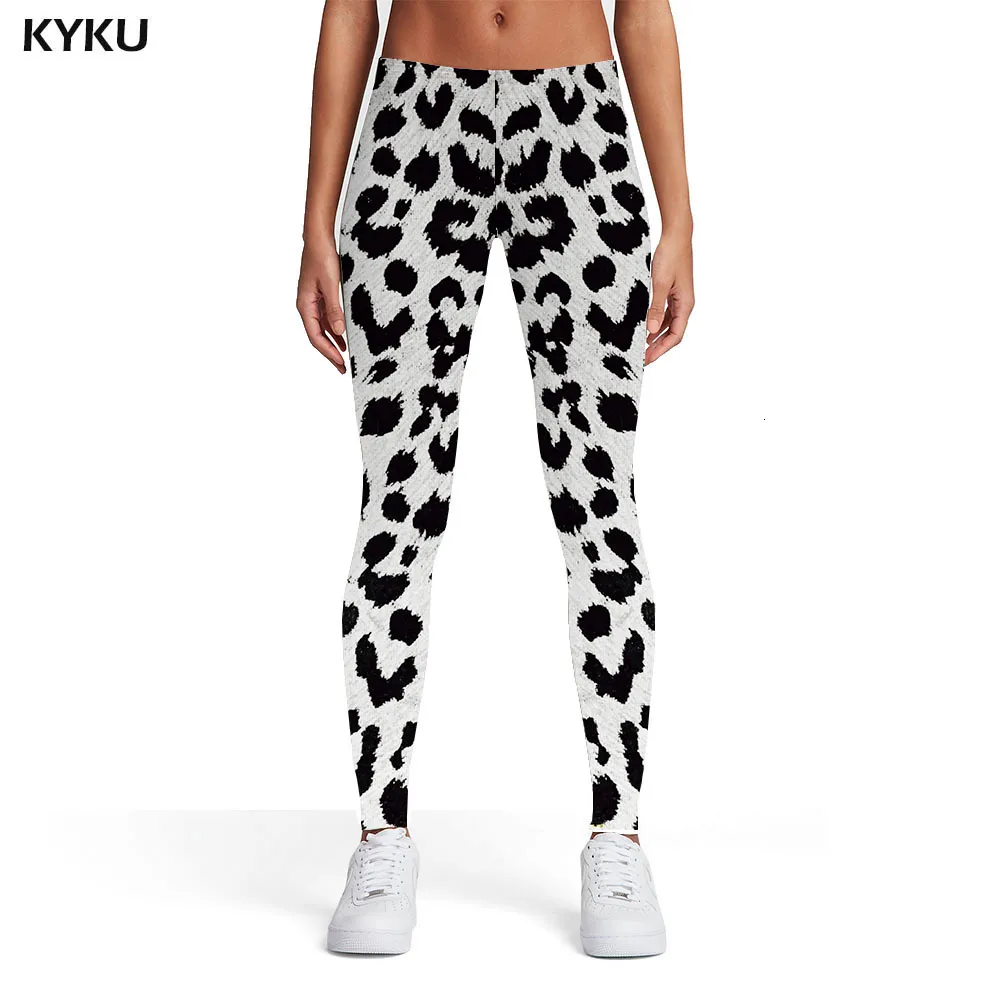 Women's Leggings KYKU Leopard Leggings Women Black And White Trousers Harajuku Printed pants Street Elastic Womens Leggings Pants Casual 230418