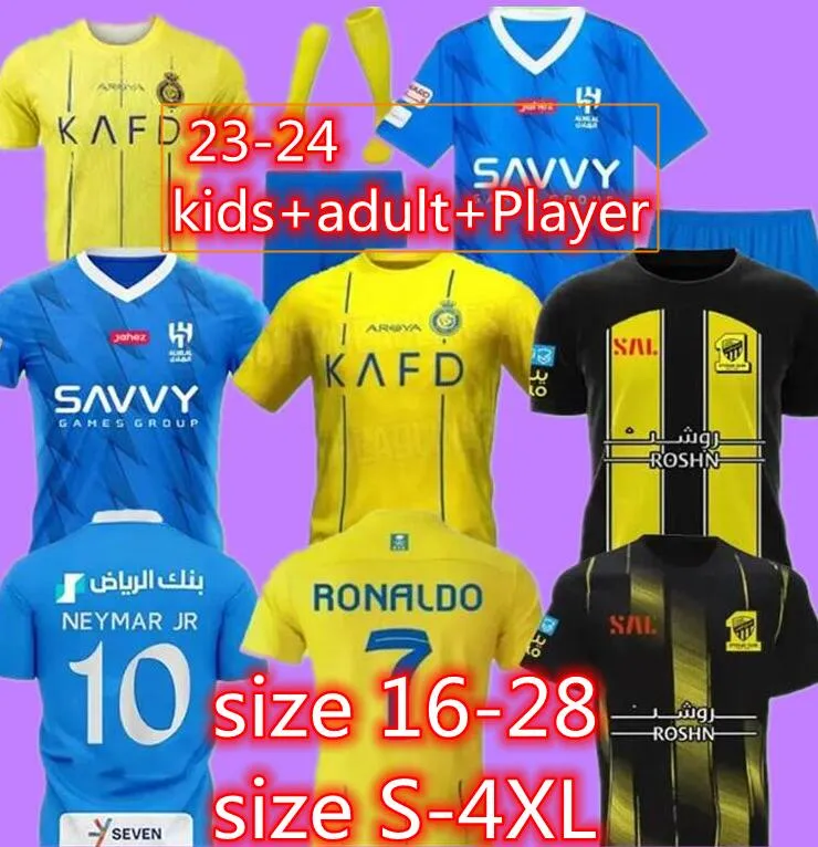 23/24 Neymar Jr Al Nassr FC Ronaldo Soccer Jerseys Men Kider Kital Hilal Saudi Cr7 Boys Shiirt Benzemaファンバージョンジャージー2023 2024サウジアラビア