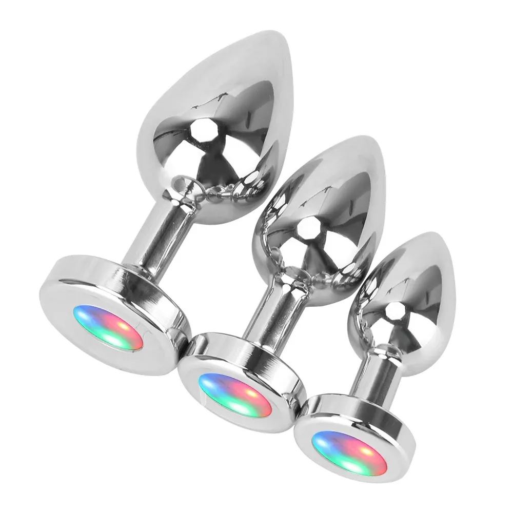 Plug anale in metallo con luce giocattolo del sesso per coppia, sughero luminoso, massaggio alla prostata, butt plug, coda, giocattoli erotici_voghion.com