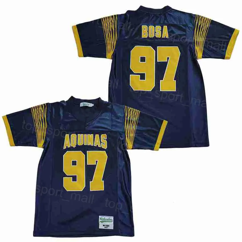 High School Football 97 Nick Bosa Jersey St Thomas Aquinas College Moive Breatble Pure Cotton Pullover för sportfans alla sömmar Hiphop Team Navy Uniform