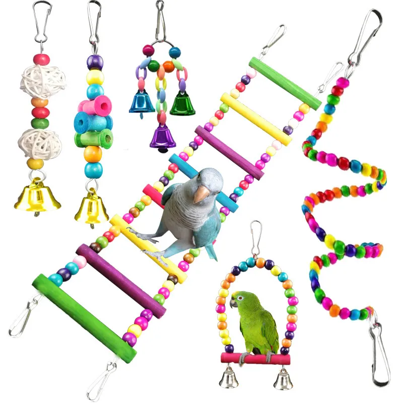 Bird Parrot Swing Toy Chewing Hanging Hammock Bell Ladder för små parakiter cockatiels Conures Finches XBJK2304