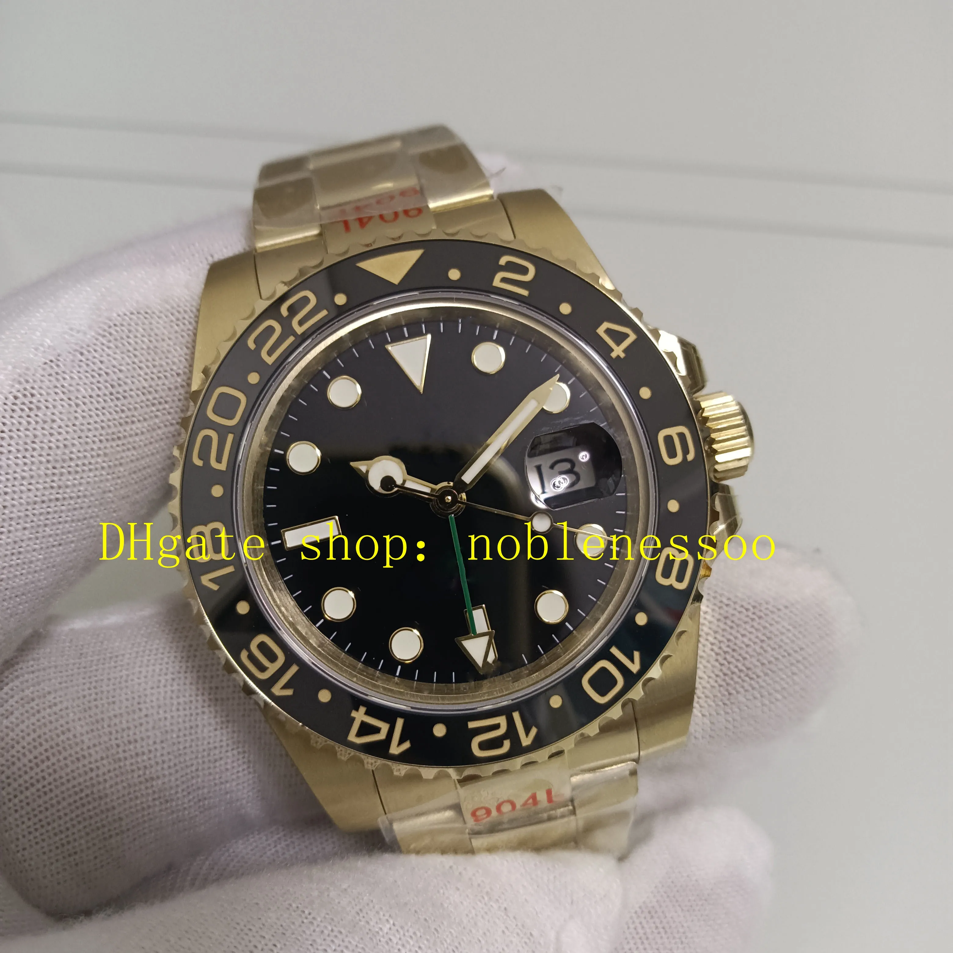 Relógios automáticos de aço 904L de 2 estilos masculinos 40 mm 116718 mostrador preto moldura de cerâmica ouro amarelo 18K 116713 pulseira de dois tons Gmf Cal.3186 movimento relógio mecânico casual