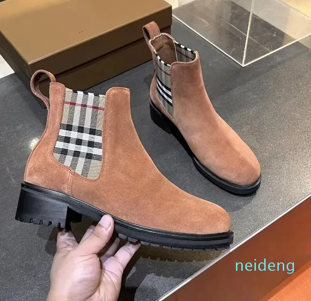 Xadrez retalhos manga retro botas curtas com saia tubo curto botas de salto grosso moda e