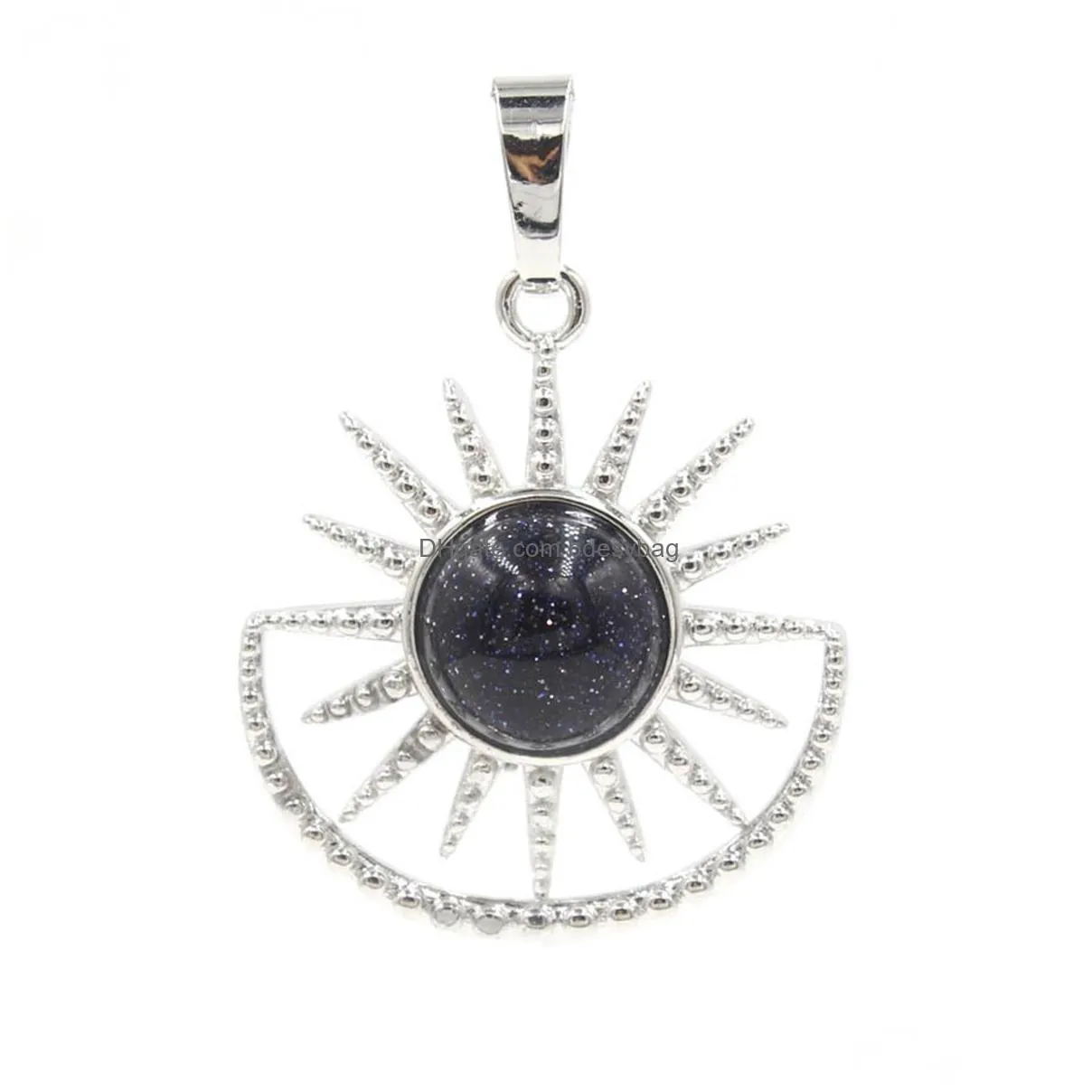 Naszyjniki wiszące kształt słońca Kamień naturalny leczenie kryształowy kwarc miedziany Księżyc dla kobiet mężczyzn biżuteria robienie kropli wisiorki DHX5J