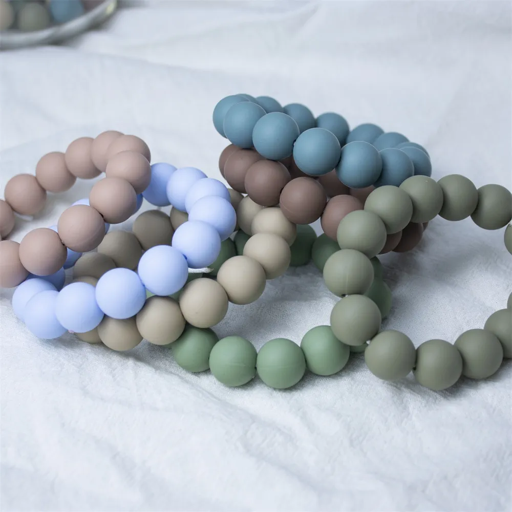 Other 100 PCS 12-15 MM Round Silicone Beads Teething Nursing Pacifier Chain Sandy Colors Beads Food Grade BPA Free Perles Baby Teether 230419