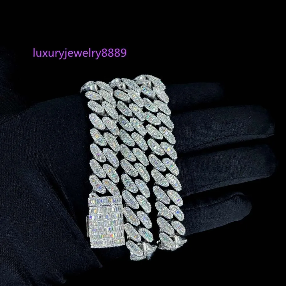 Heavy Quality Cuban Link Chain Vvs Moissanite Diamond 925 Sterling Silver White Gold Plated Chain For Men and Women