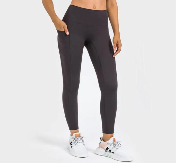 Calças de yoga bolso lateral costura cintura alta cor sólida casual esportes capris correndo fitness ginásio roupas women039s leggings7423453