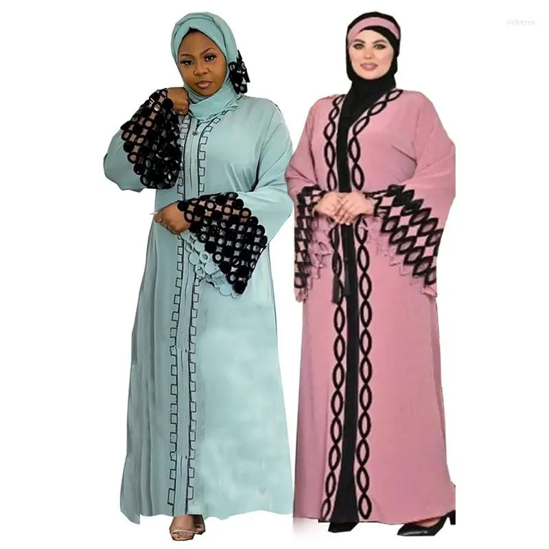 Etniska kläder 2023 Afrikanska klänningar för kvinnor Elegent vårens höstlång ärm V-ringning Polyesterklänningskläder