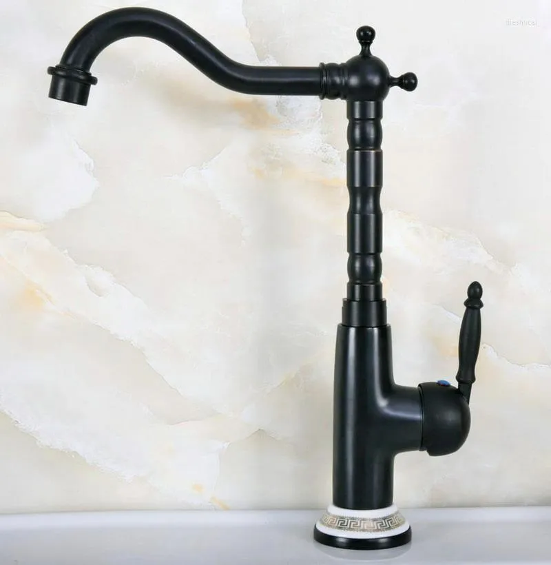 Rubinetti da cucina Ottone lucidato a olio nero Rubinetto monocomando per lavabo con beccuccio girevole Lavandino del bagno Rubinetto per acqua fredda e fredda Dnf654