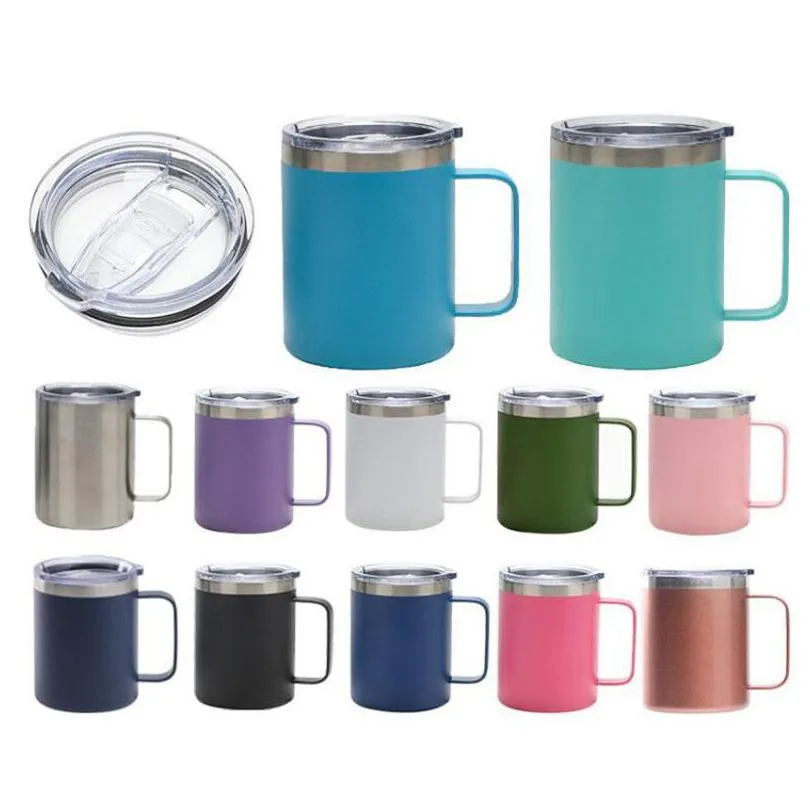 Mugs 12Oz Stainless Steel Mug Thermos Bottle Simple Handle Coffee Cup With Sile Sealing Lid Household Water Cups Drop Delive Dhgarden Dhcl3