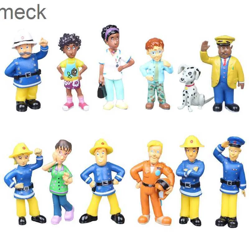 Anime Manga 12pcs/Set Fireman Sam Cartoon Anime Fire Fight Figure Model PVC Doll Toys Boy Girl Toy For Kids Birthday Xmas Cadeau