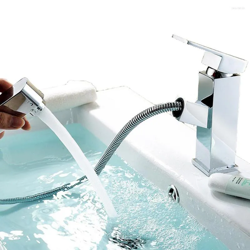 Bathroom Sink Faucets Brass Material Pull Faucet Square Shape Modern Design Basin Water Mixer