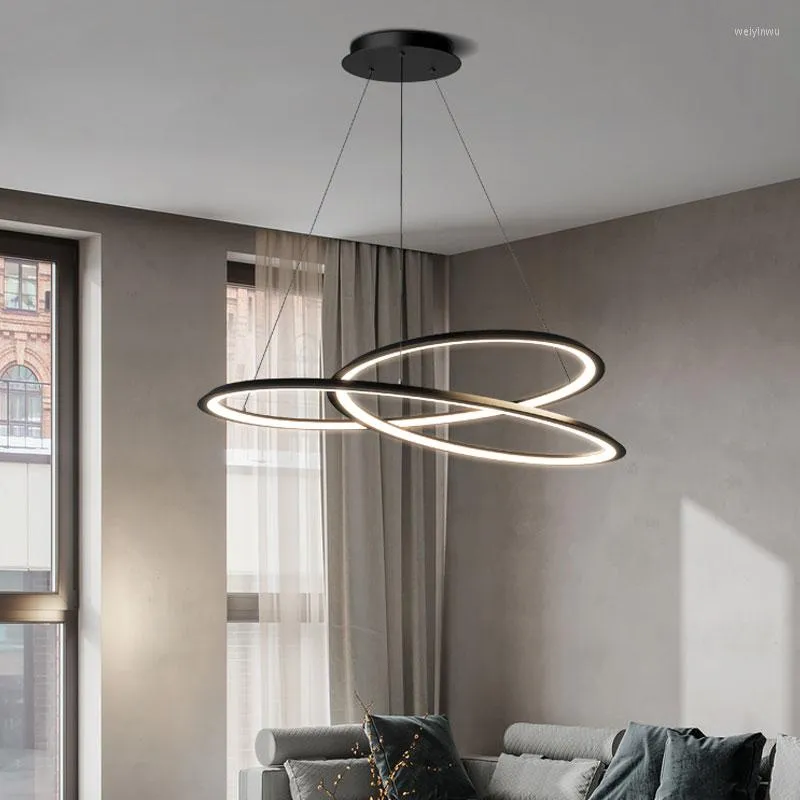 Kronleuchter Nordic LED Schwarz Ring Aluminium Künstlerisch Für Wohnzimmer Moderne Minimalistischen Schlafzimmer Pendent Licht Wohnkultur Lampe