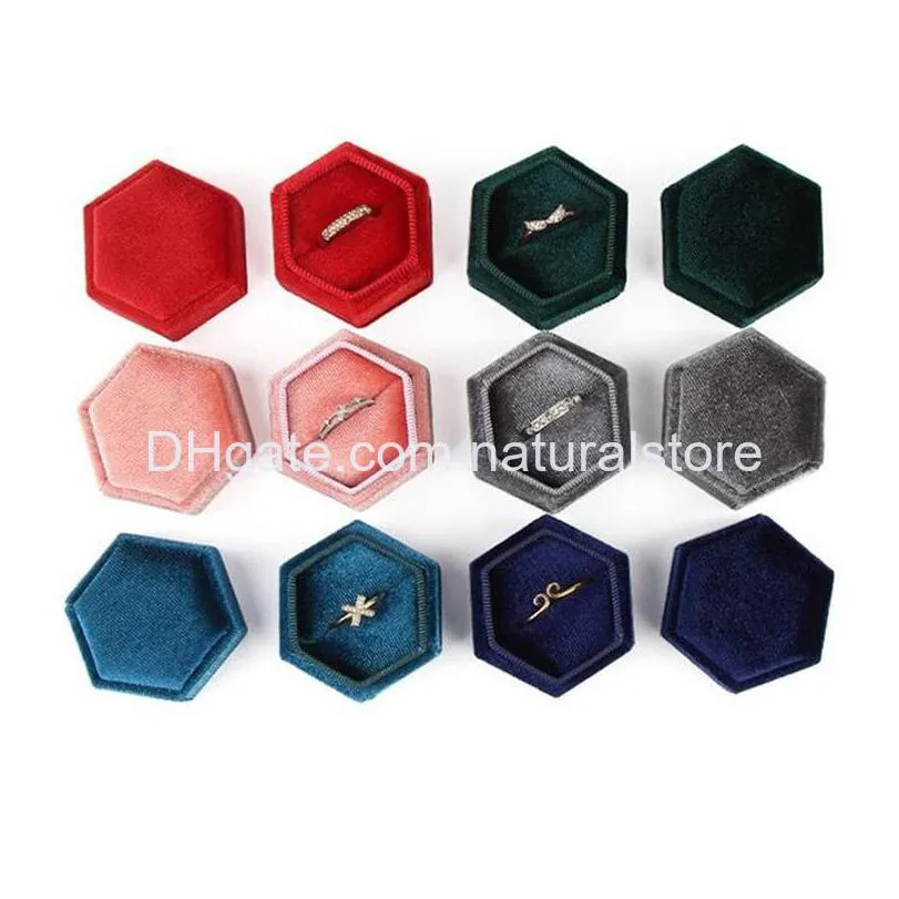 Scatole portagioie Hexagon Veet Ring Box Anelli portaoggetti doppi Vetrina per orecchini regalo donna Confezione Drop Delivery Dhhi2