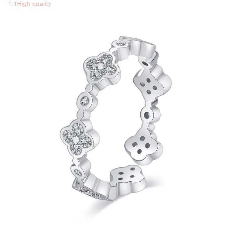 Mode belle bande de créateur de trèfle pour les femmes or Rose argent brillant Bling diamant cristal ouvert amour bague bijoux cadeau