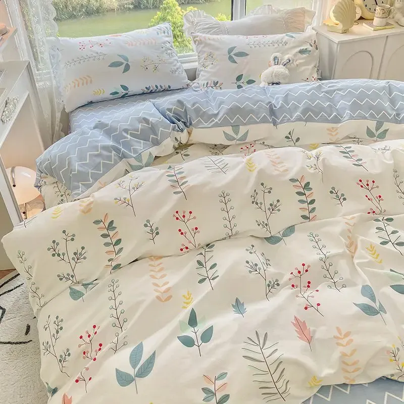 Conjuntos de cama Ins Flores Conjunto Simples Folha Plana Duveta Capa Gêmea Rainha Completa Nordic Linho Menino Menina Linenss 231118