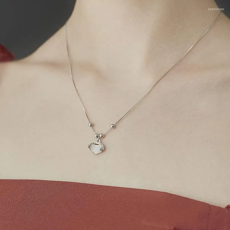 Chains Lock Of Good Wishes White Crystal Silver Color Clavicle Chain Necklace For Women Ladies Luxury Korean Dainty Jewelry
