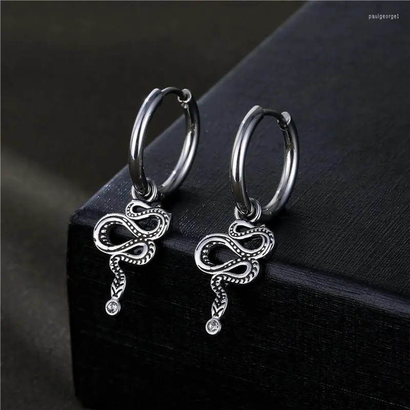 Boucles d'oreilles créoles Style Vintage 1 pièces en acier inoxydable 316L Punk Hip Hop serpent pour femmes hommes fête mode bijoux cadeaux E689