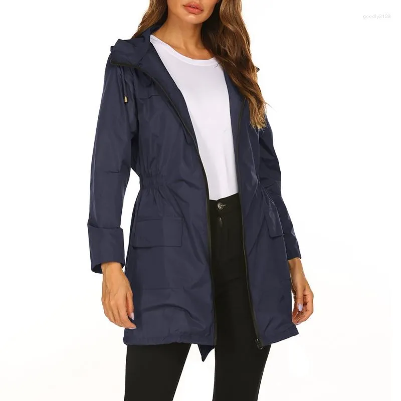 Vestes Femmes Dames imperméable léger pour femmes veste imperméable à capuche randonnée en plein air longue pluie vêtements de pluie actifs