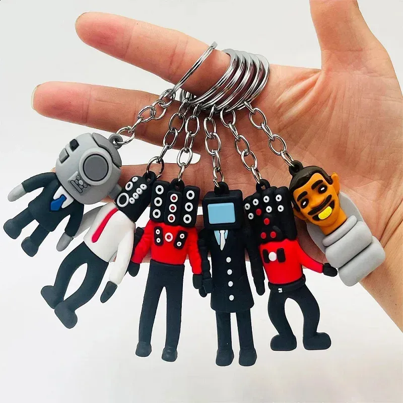 مفاتيح حلقات المفاتيح حلقات مفاتيح أنيمي Skibidi تواليت مفاتيح المفتاح PVC Keyring Figure DOP TOY TOY PENDANT للرجال حقيبة تحمل على الظهر مضحك 231118