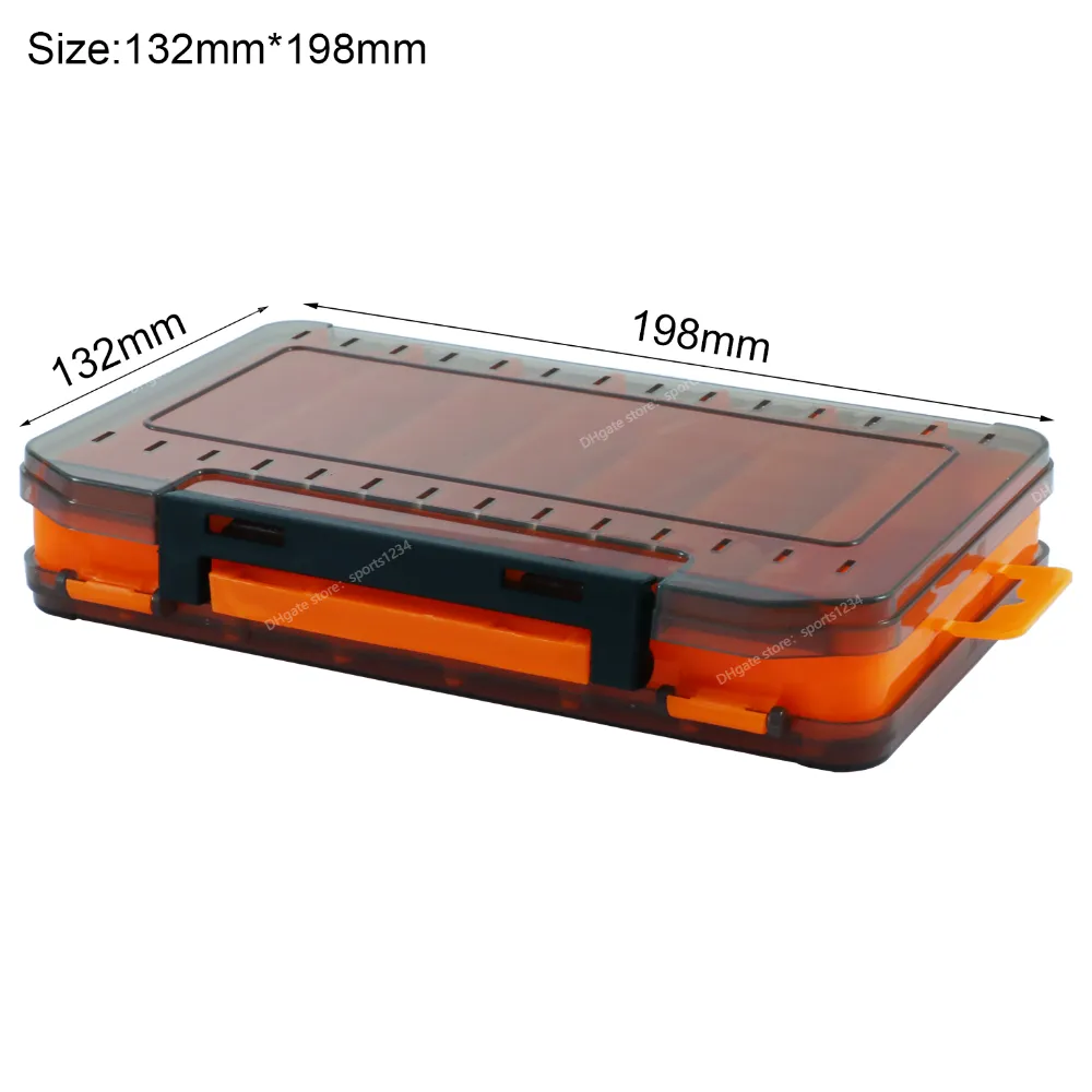 14 Compartments Double Sided Fishing Tackle Box Visible Hard Plastic Clear  Case