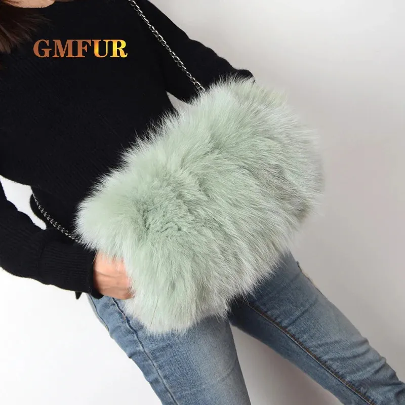 Evening Bags 100 Real Fur Hand Warmer Bag Winter Ladies Fluffy Cute Brand Chain Shoulder Fashion Luxury Handbag Women 231118