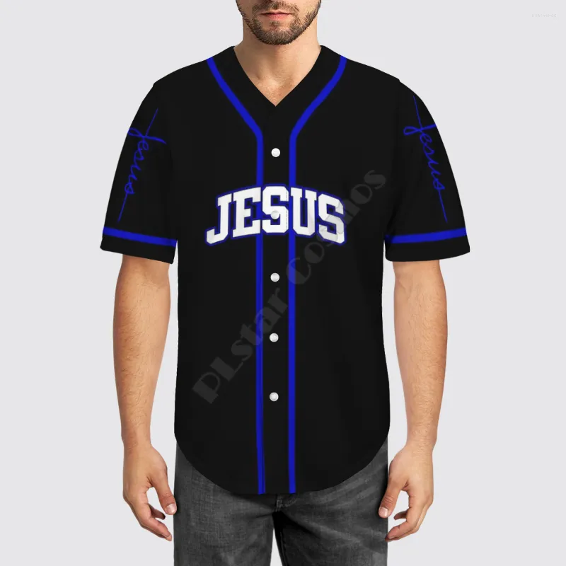 Męskie koszulki baseballowe koszulki baseballowe plażę Summer Jezus 3D na całej drukowanej męskiej koszuli Hip Hop Tops