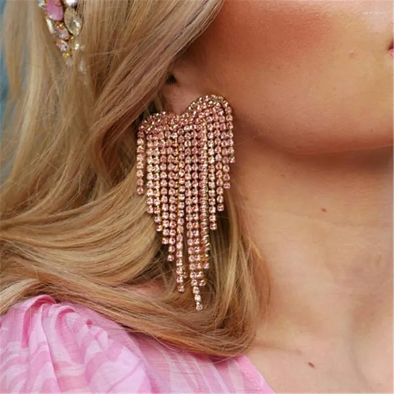 Stud Earrings Sweet And Fashion Rhinestone Heart-shaped Long Tassel Sexy Women's Senior Dinner Elegant Evening Dress Ear Ornaments