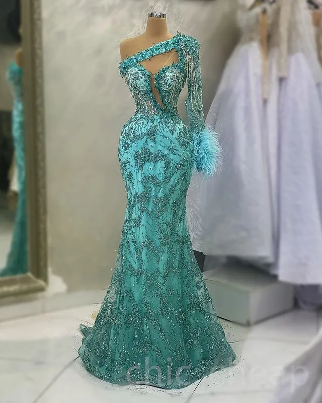 2023 April Aso Ebi Crystals Beaded Prom Dress Mermaid One Shoulder Evening Formal Party Second Reception Birthday Engagement Gowns Dresses Robe De Soiree ZJ5818