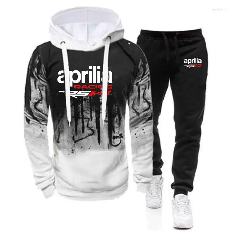 Chándales para hombres 2023 Aprilia Racing RSV4 Hombres de alta calidad Mangas largas Color degradado Sudaderas con capucha Tops Traje de dos piezas Casual