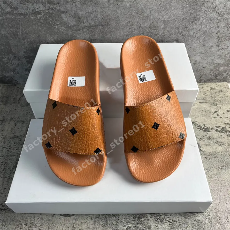 München mannen dames lederen slippers huis slipper bloemen Geranium print zwart oranje sandalen schoenen vrouw slippers luxe pantoufles sandales zomerdia's met doos