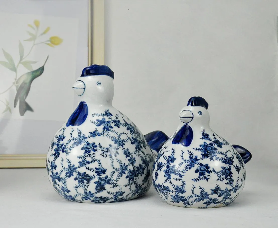 و Blue White Ceramic Chicken Creative Wedding Gift Room Needlywed TV Home Furnishings Ornaments9993216