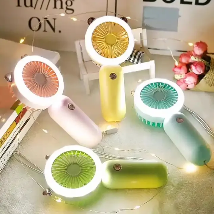 Cute Fan USB Rechargeable Handheld Misting Fan Portable Mini for Travel Outdoor Air Cooling Fans with Light for Party Gifts