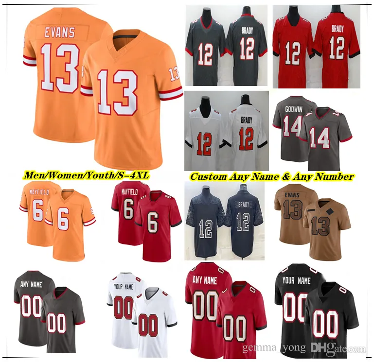 Amerikansk fotbollströja Tom Brady Mike Evans Baker Mayfield Rachaad White Chris Godwin Lavonte David Antoine Winfield Jr. Vita Vea Rob Gronkowski TB Bucs Barrett 4xl