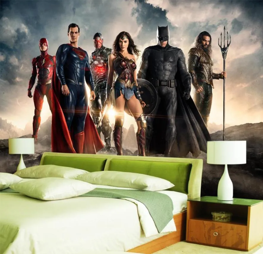 Custom 3D wallpaper Justice League Wall mural Superman Batman Po wallpaper Kids Bedroom Office el Livingroom kindergarten Ro8810203