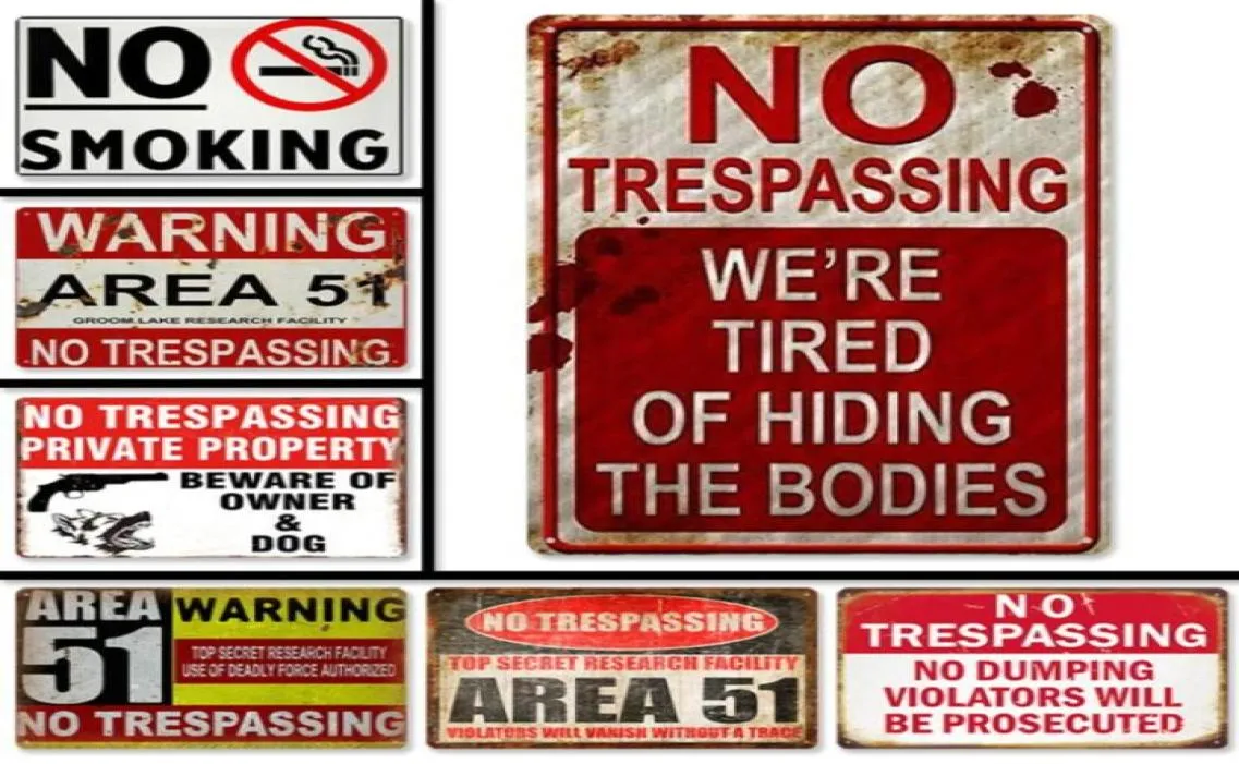 Funny Designed Warning Metal Painting NO trespassing Violator Survivors will be s again Retro Plate sign vintage tin plates wal6665756257