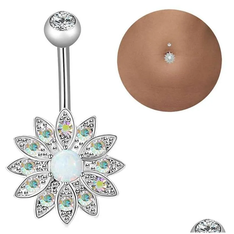 Navel Bell Button Rings Style 3 Pieces 14g Rostfritt stål Belly Ring Barbell Lady Flower Body Perforation Drop Delivery Jewelry DHRSD