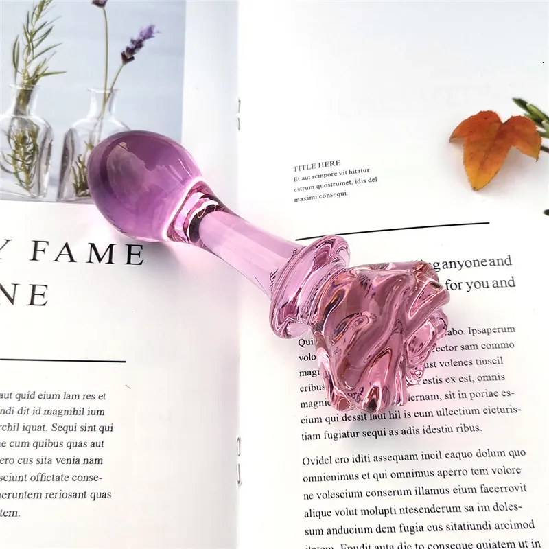Dildo de vidro formato rosa plug anal rosa para mulher_voghion.com