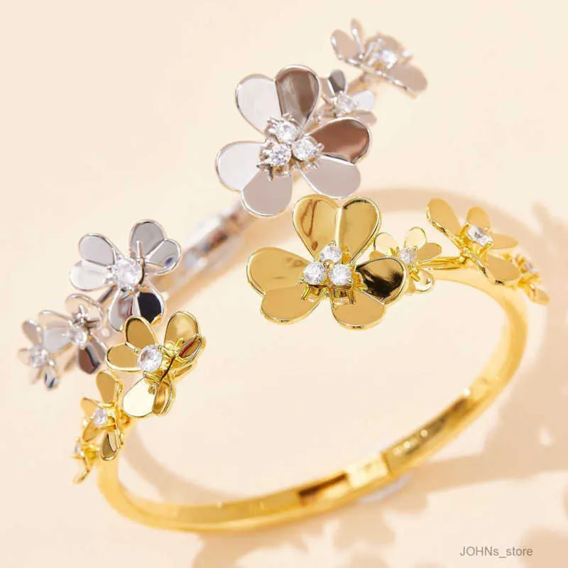 Bangle Bracciali Bangle vintage Frivole Designer Copper With Gold Three Clover Flower Bangle per gioielli da donna con regalo per feste