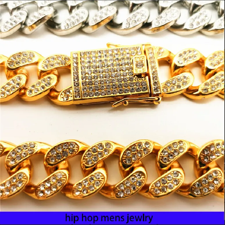 hip hop necklace for mens gold chain iced out cuban chains Diamond Bracelet 20mm Full Diamond Male and Female Hiphop