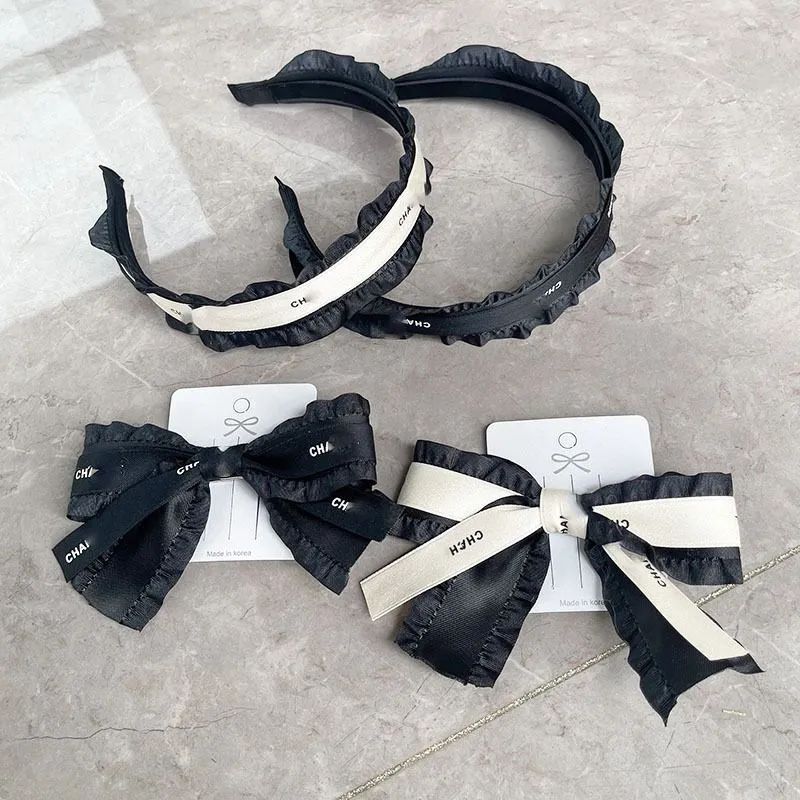 패션 디자이너 헤드 밴드 헤어 편지 빈티지 편지 Bow Knot Hairpin Fashion Womens Headband Black White 인기있는 브랜드 헤어 액세서리 액세서리