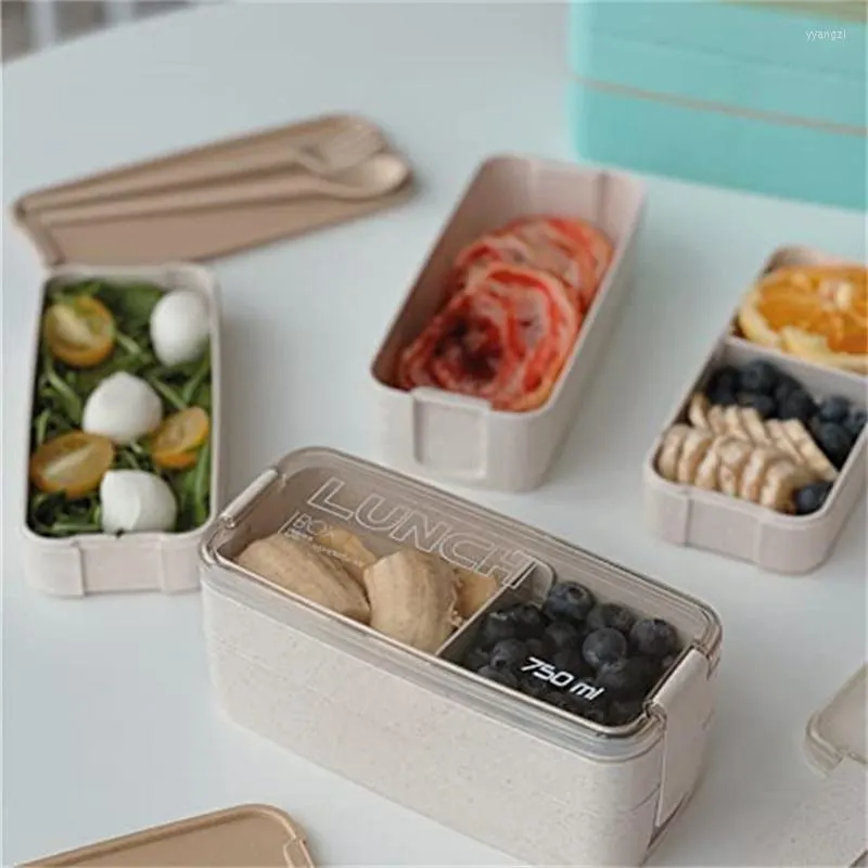 Servis uppsättningar 3st barn Bento Box Läcksäker lunchbehållare Söta lådor för pinnar Mikrovågsäkert behållare