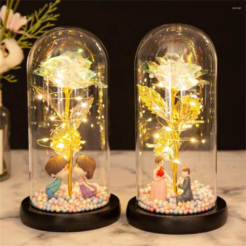 Decorative Flowers Flower Ornament Aesthetic Forever Multicolor Artificial Rose Gift Led Light String For Office