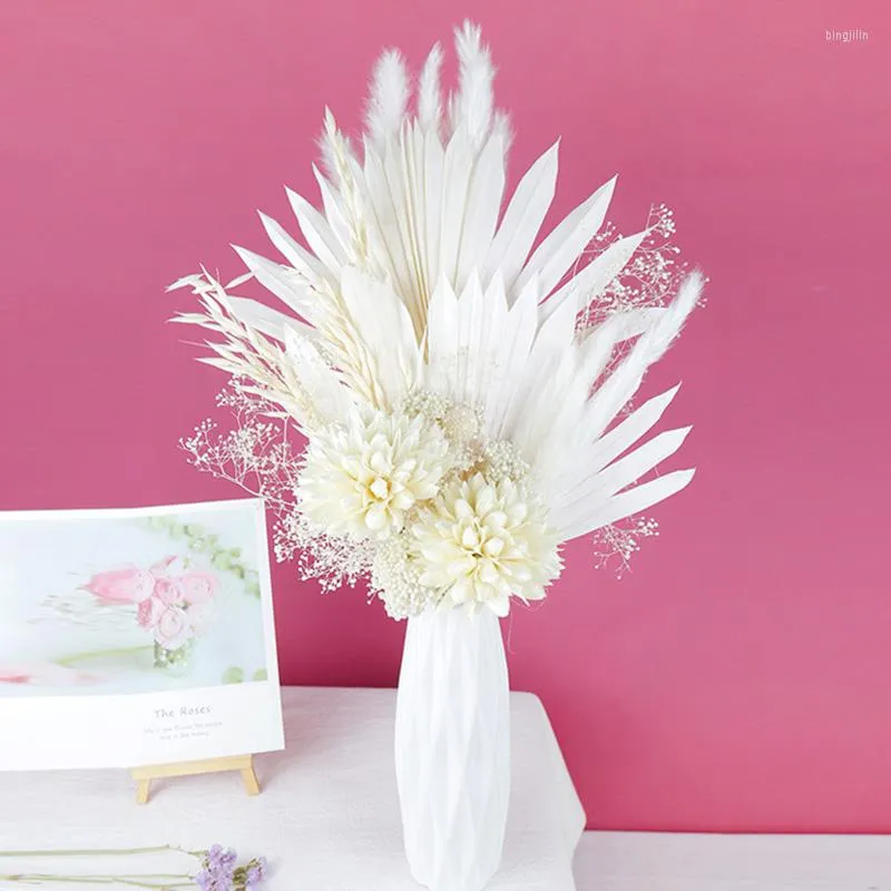 Decoratieve bloemen Pampas Gras Palmbladeren Natuurlijke gedroogde bloem Magnolia Ball Gypsophil Dream Star Bouquet Arrangement Wedding Decoratie