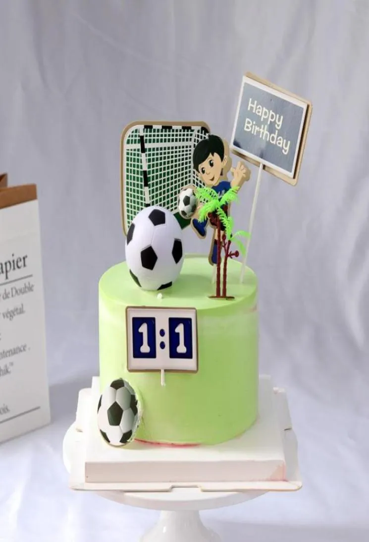 Andra festliga festleveranser Fotbollskaka topperdekor Soccer Boy First Happy Birthday Footbal Treat Theme Dessert Decoration9870354