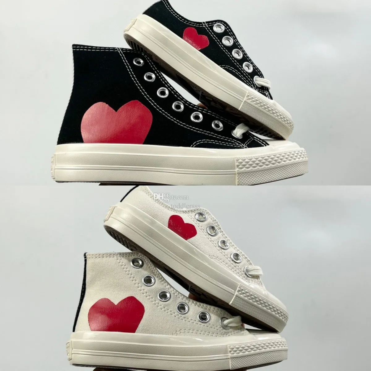 Scarpe per bambini High Low Play Canvas Love Heart Scarpe da corsa Eyes Ragazze Ragazzi 1970 Beige Nero Scarpe da ginnastica casual per bambini Baby Toddler Sport canva Scarpe da ginnastica all'aperto Taglia 24-35